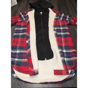 Cisono Plaid Sherpa Lined Flannel Jacket Hoodie Women's Small Cozy Winter Cabin